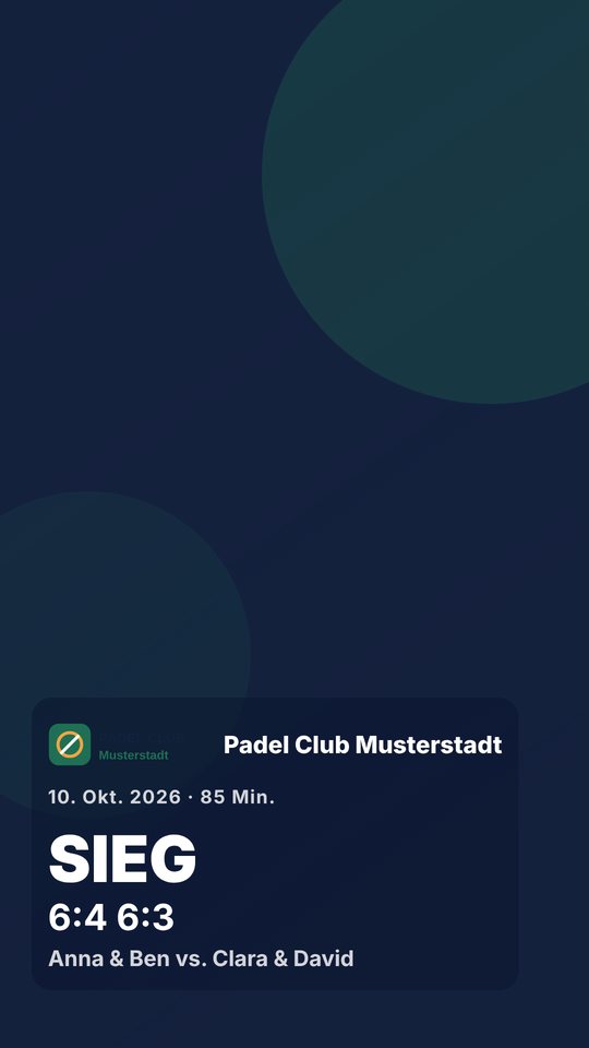 Matchcard ohne Foto in den Clubfarben mit Ergebnis